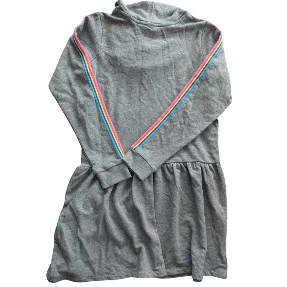 HANNA ANDERSSON Girls Gray Rainbow Stripe Sleeve Hoodie Dress w/Pocket‎ Sz 14/16
